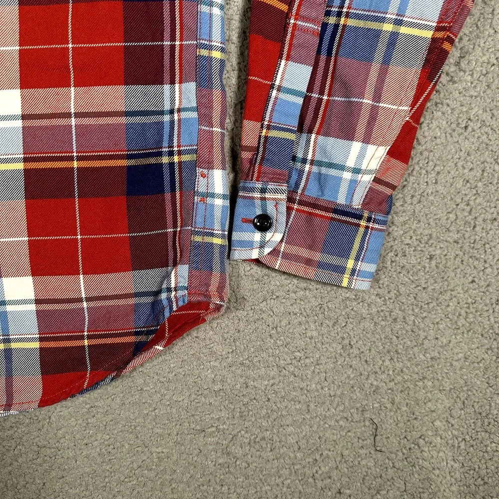 J Crew Shirt Mens Medium Red Plaid Blanket Button Up Casual Preppy Workwear Logo